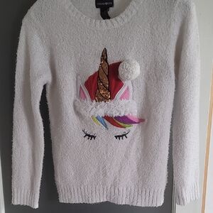 Forever And EVER White Sweater with Unicorn Design